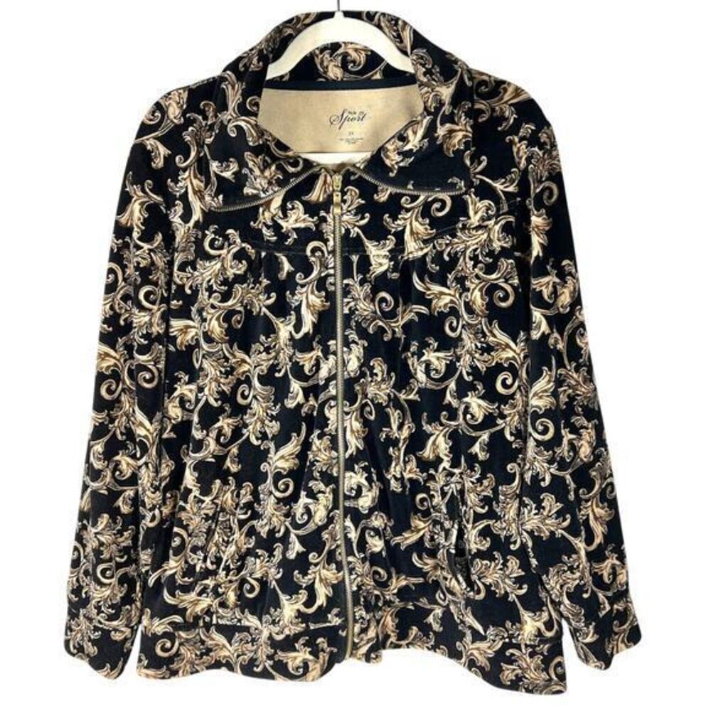 Velour Track Jacket 2X Plus Size Black Brown Floral‎ Y2K AOP Grunge Whimsigoth